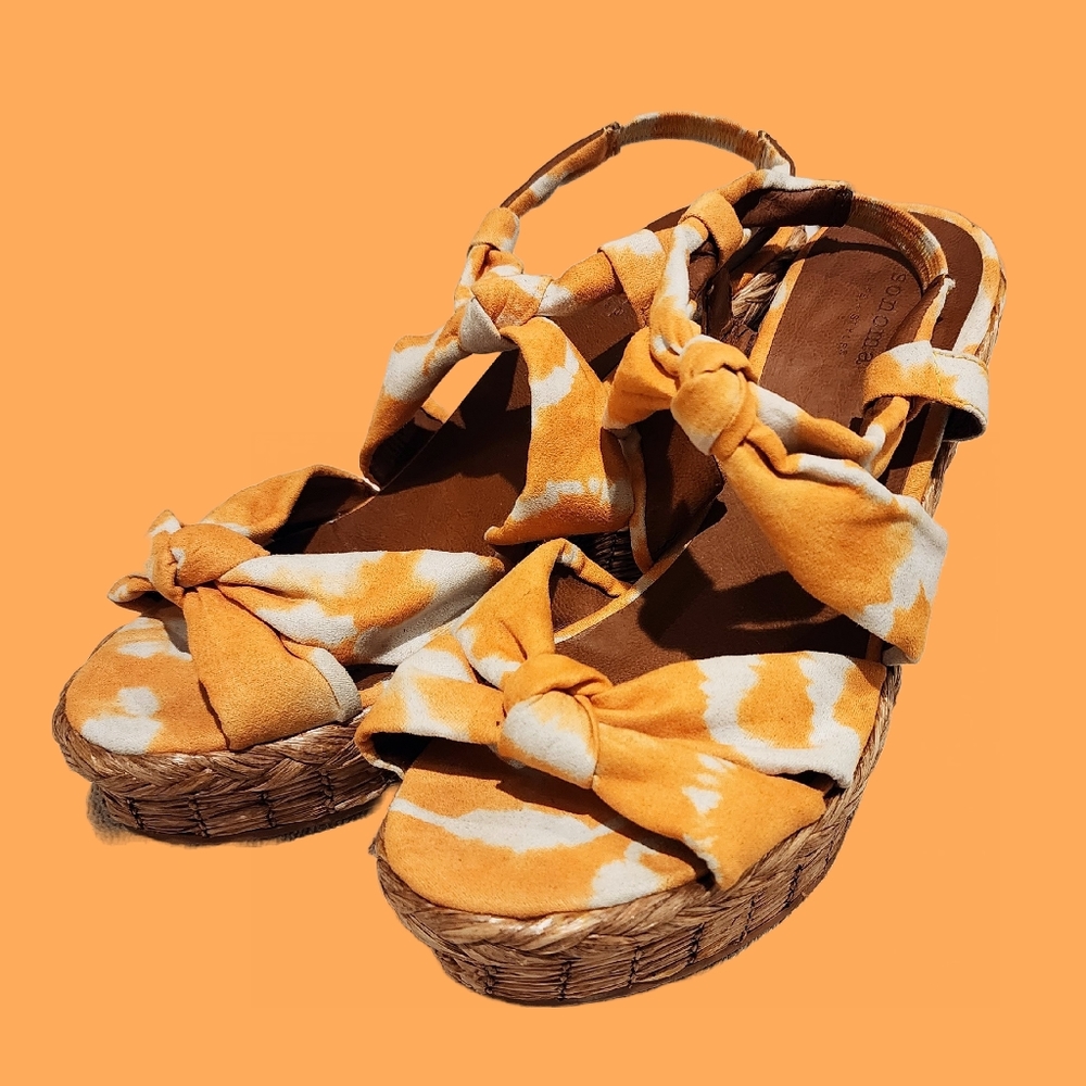 Sonoma Women Platform Wedge Chunky Wood Fabric Yellow Club  Beach Shoes 8.5
